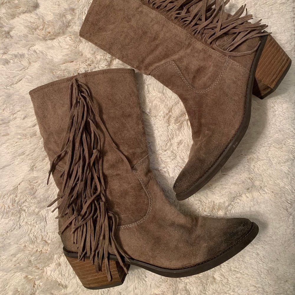 Women's Suede Cowboy Boots with Fringe